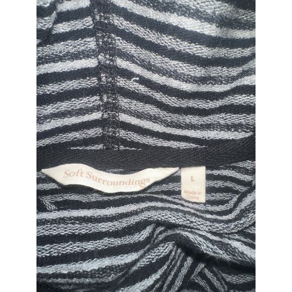 Women L Soft Surroundings 2AW15 Black Gray Stripe Cowl Neck Drawstring Tunic Top - Picture 3 of 5